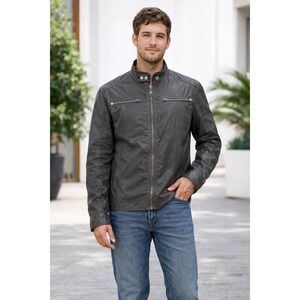 Men's Gray Moto Jacket Size L Lightweight Zip Up Casual Street Style